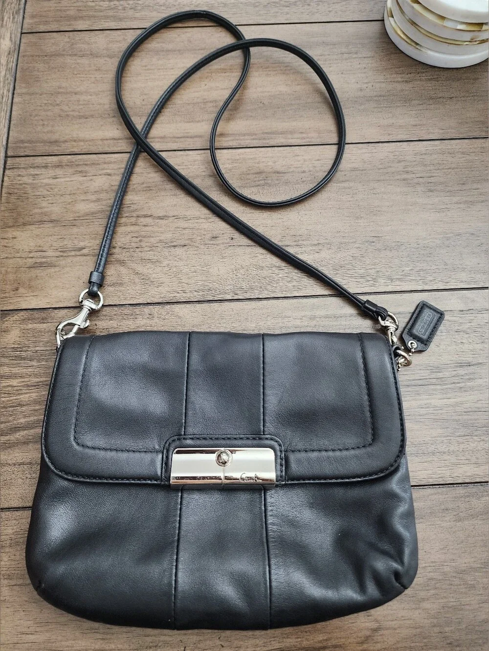 Coach Small Black Leather Crossbody with Silver Hardware